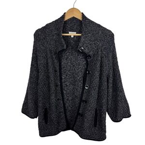 Talbots Womens Button Front Cardigan Sz MP‎ Grey Knit Sweater Fisherman Comfort